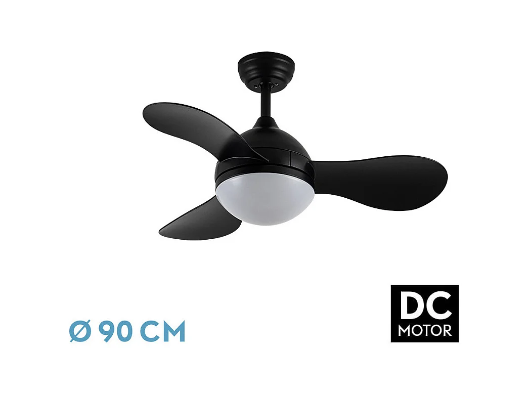 Ventilador DC Solido negro LED 24W con 3 aspas y mando