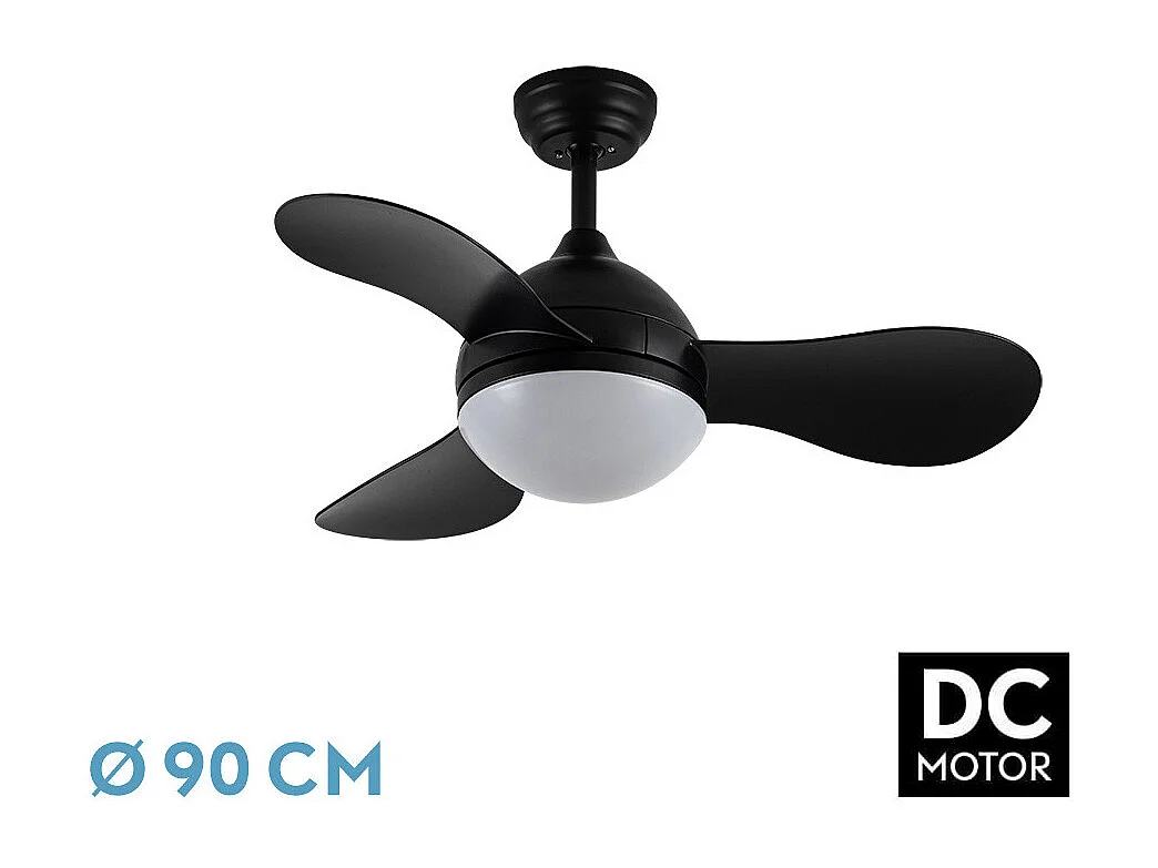 Ventilador DC Solido negro LED 24W con 3 aspas y mando