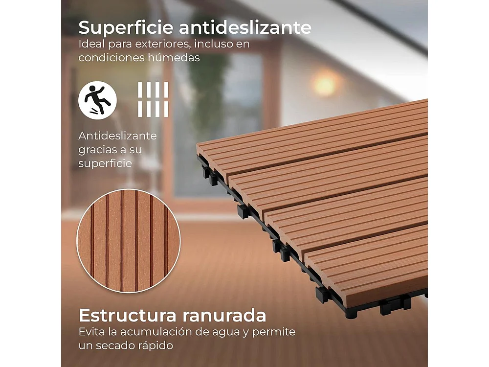 Baldosas de exterior – madera composite WPC, antideslizantes, set de 6 (1.08 m²)