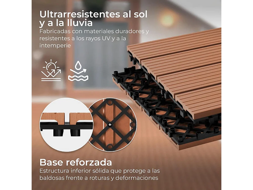 Baldosas de exterior – madera composite WPC, antideslizantes, set de 6 (1.08 m²)