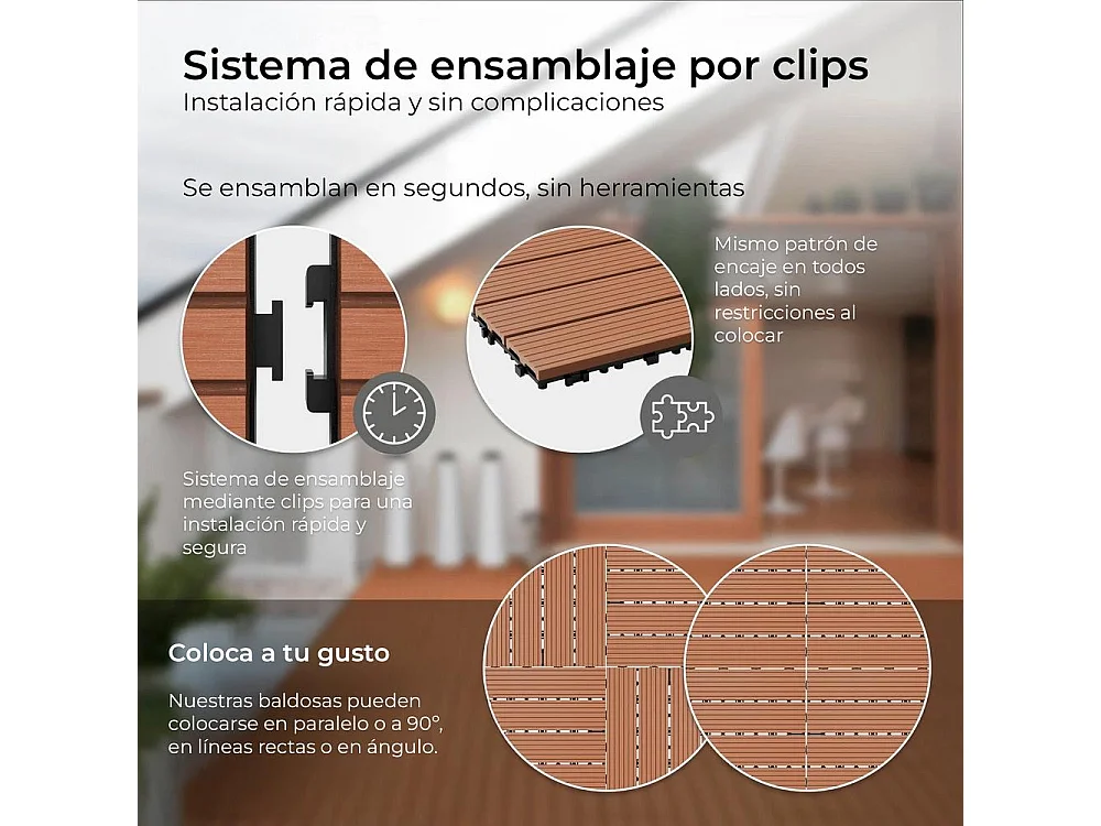 Baldosas de exterior – madera composite WPC, antideslizantes, set de 6 (1.08 m²)