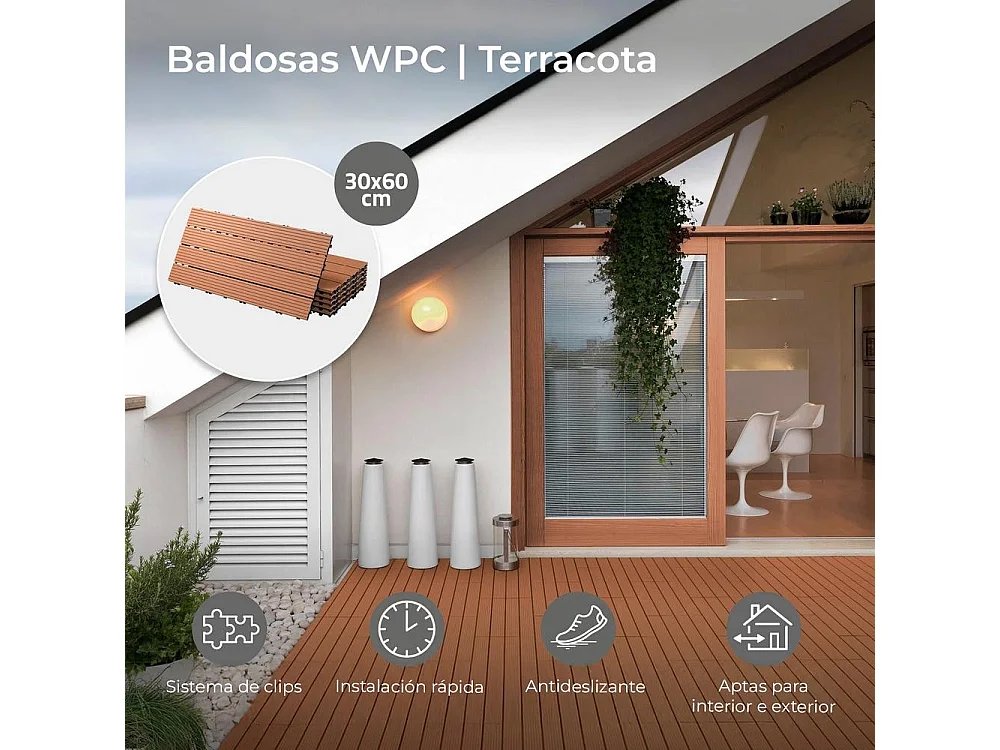 Baldosas de exterior – madera composite WPC, antideslizantes, set de 6 (1.08 m²)