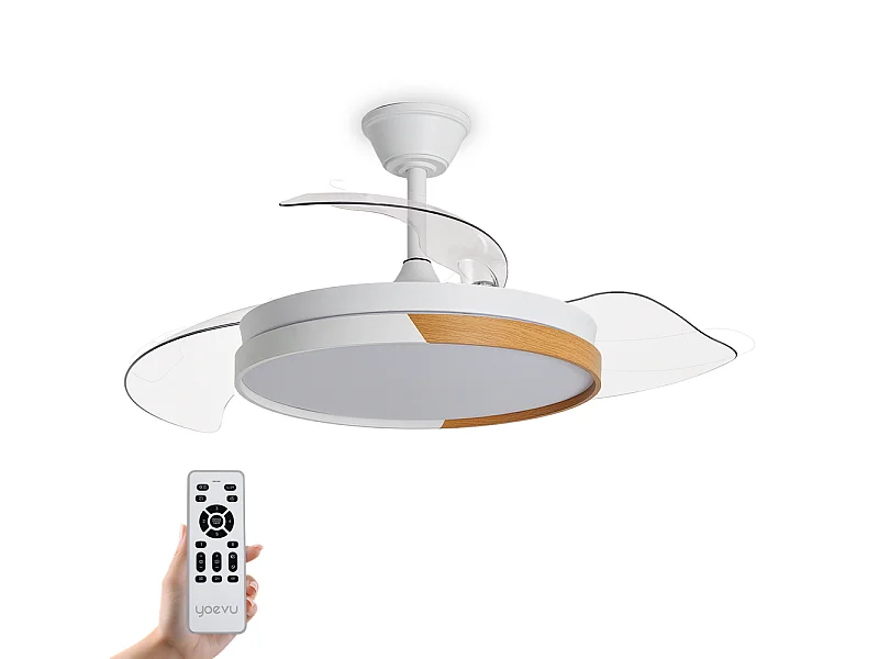 YOEVU NATURE WHITE - Ventilador de Techo con luz | 72 W | Motor DC | Luz LED Regulable | Aspas Retráctiles | Función Invierno/Verano, Sin WiFi, Blanco y Madera, ABS