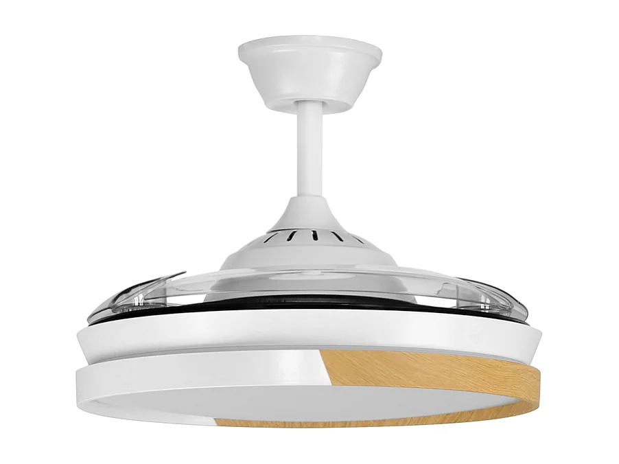 YOEVU NATURE WHITE - Ventilador de Techo con luz | 72 W | Motor DC | Luz LED Regulable | Aspas Retráctiles | Función Invierno/Verano, Sin WiFi, Blanco y Madera, ABS