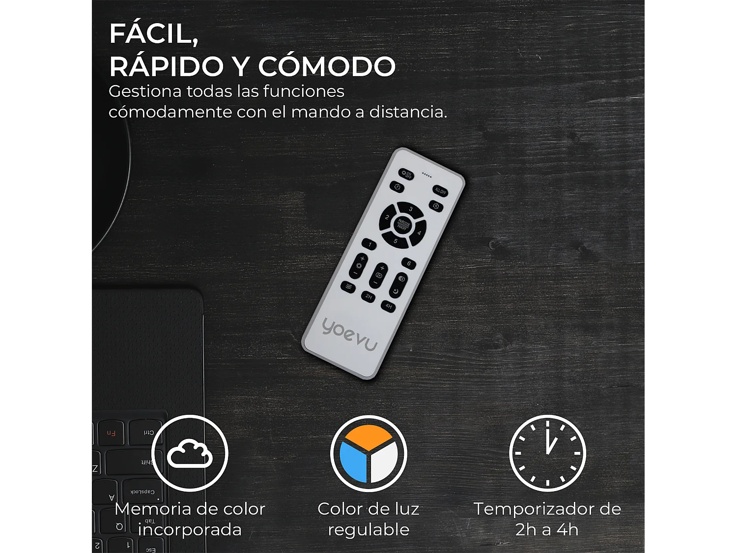 YOEVU NATURE WHITE - Ventilador de Techo con luz | 72 W | Motor DC | Luz LED Regulable | Aspas Retráctiles | Función Invierno/Verano, Sin WiFi, Blanco y Madera, ABS