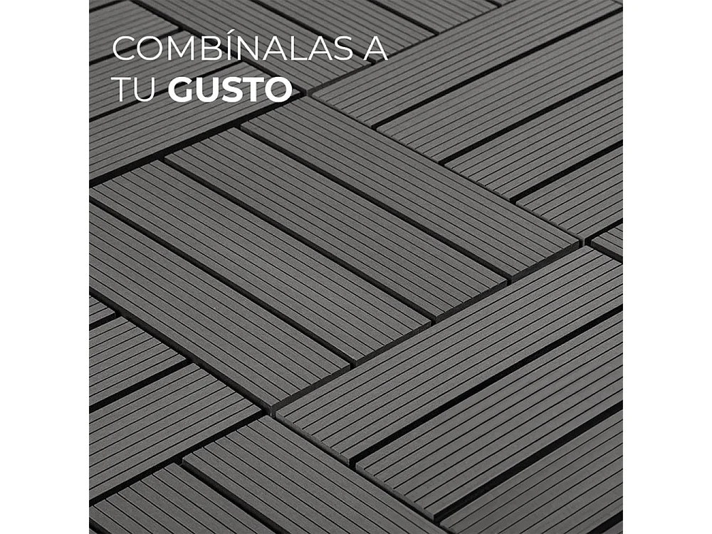 Baldosas de exterior – set de 11 piezas (1 m²), composite WPC antideslizante 30x30 cm – Yoevu