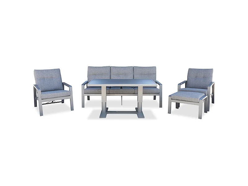 Set de muebles de jardín – 5 plazas, aluminio, mesa elevable y sillón reclinable – Yoevu