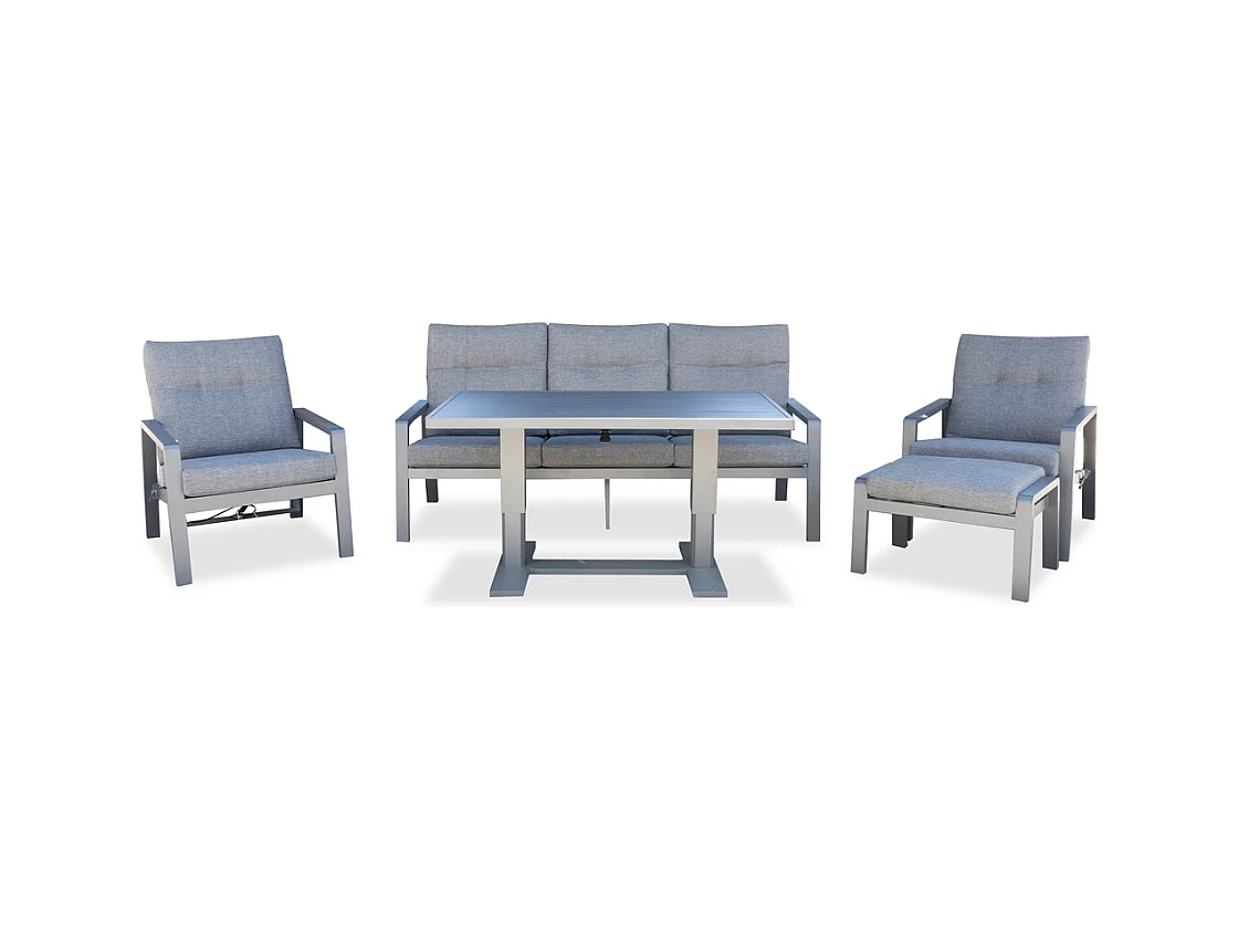 Set de muebles de jardín – 5 plazas, aluminio, mesa elevable y sillón reclinable – Yoevu