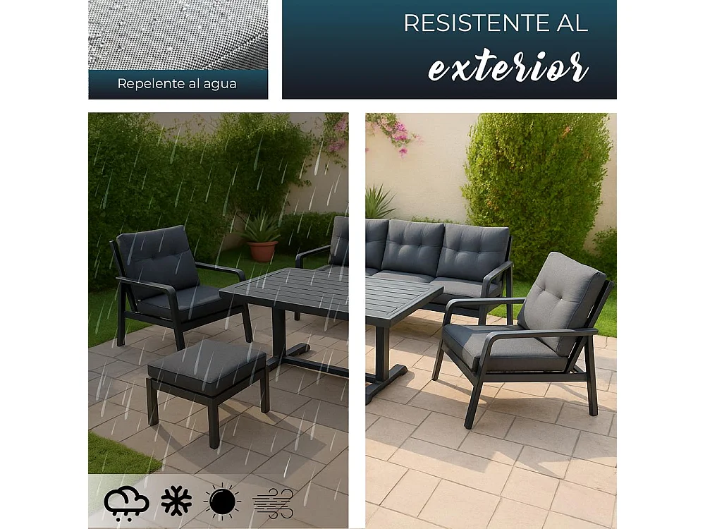 Set de muebles de jardín – 5 plazas, aluminio, mesa elevable y sillón reclinable – Yoevu