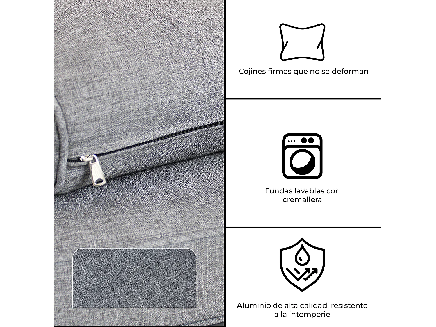 Set de muebles de jardín – 5 plazas, aluminio, mesa elevable y sillón reclinable – Yoevu