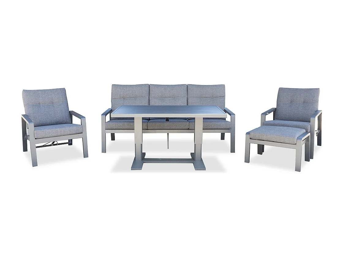 Set de muebles de jardín – 5 plazas, aluminio, mesa elevable y sillón reclinable – Yoevu