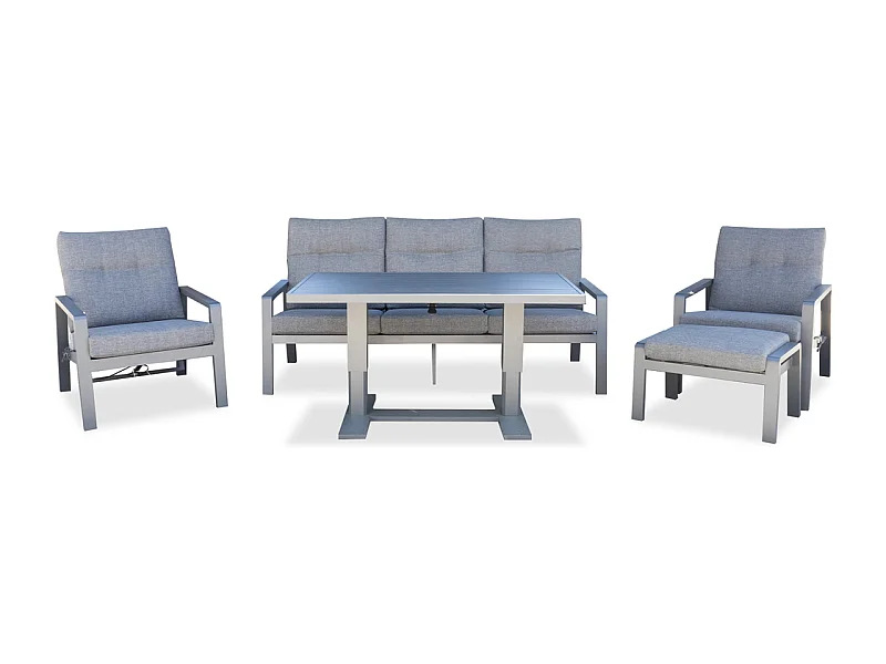 Set de muebles de jardín – 5 plazas, aluminio, mesa elevable y sillón reclinable – Yoevu