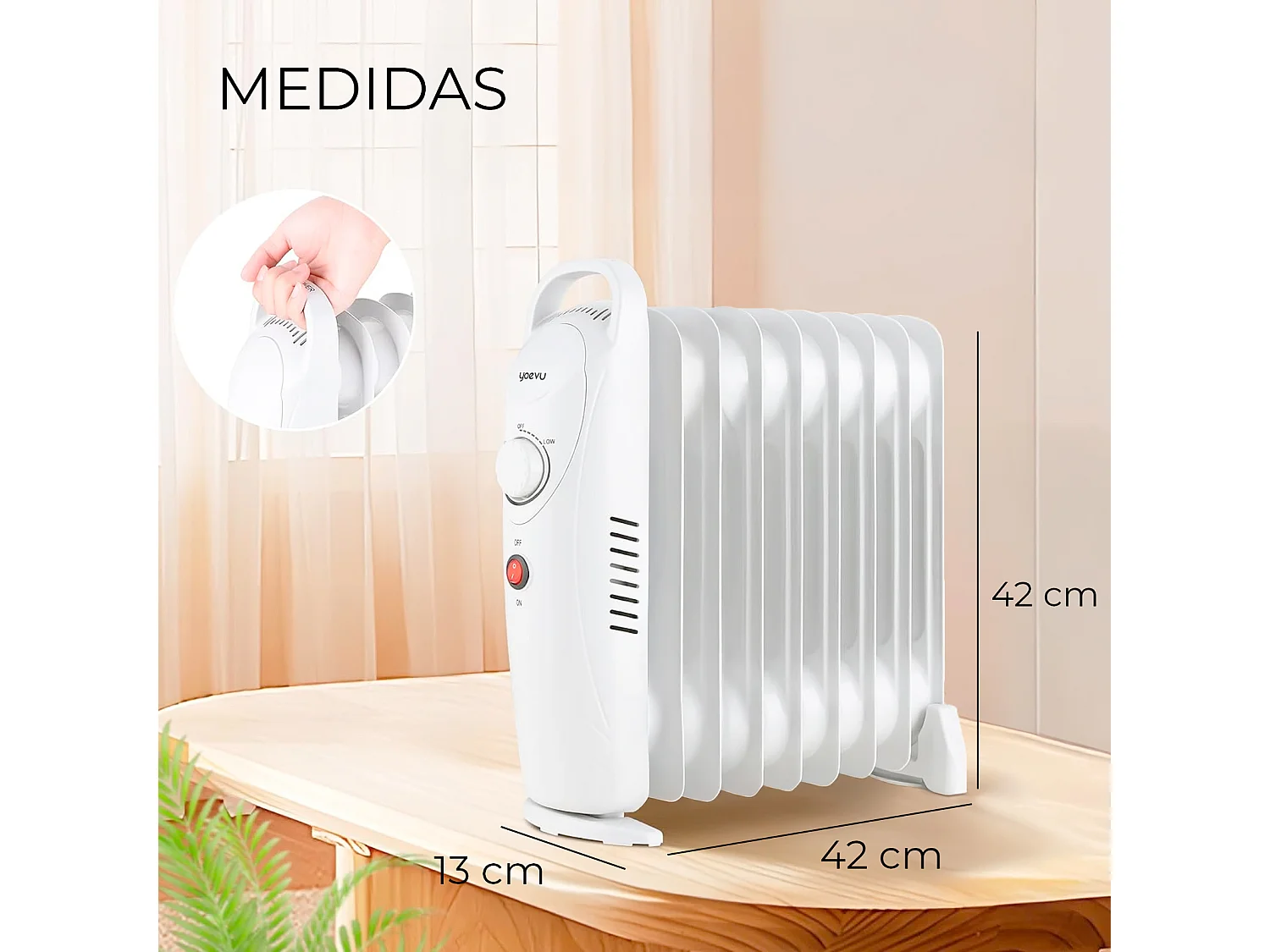 Radiador de aceite – 1000W, 9 elementos, blanco, compacto y portátil – Yoevu