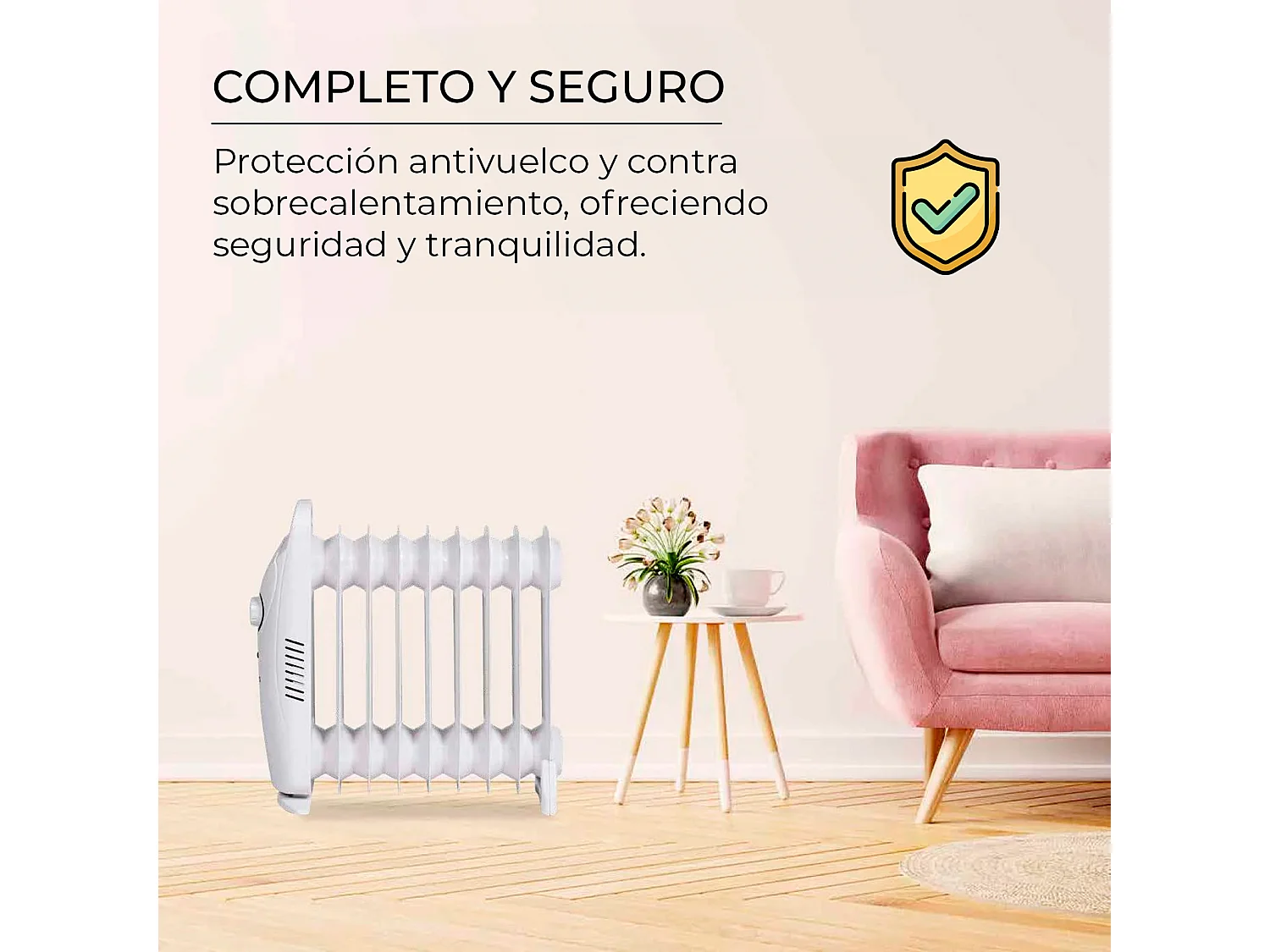 Radiador de aceite – 1000W, 9 elementos, blanco, compacto y portátil – Yoevu