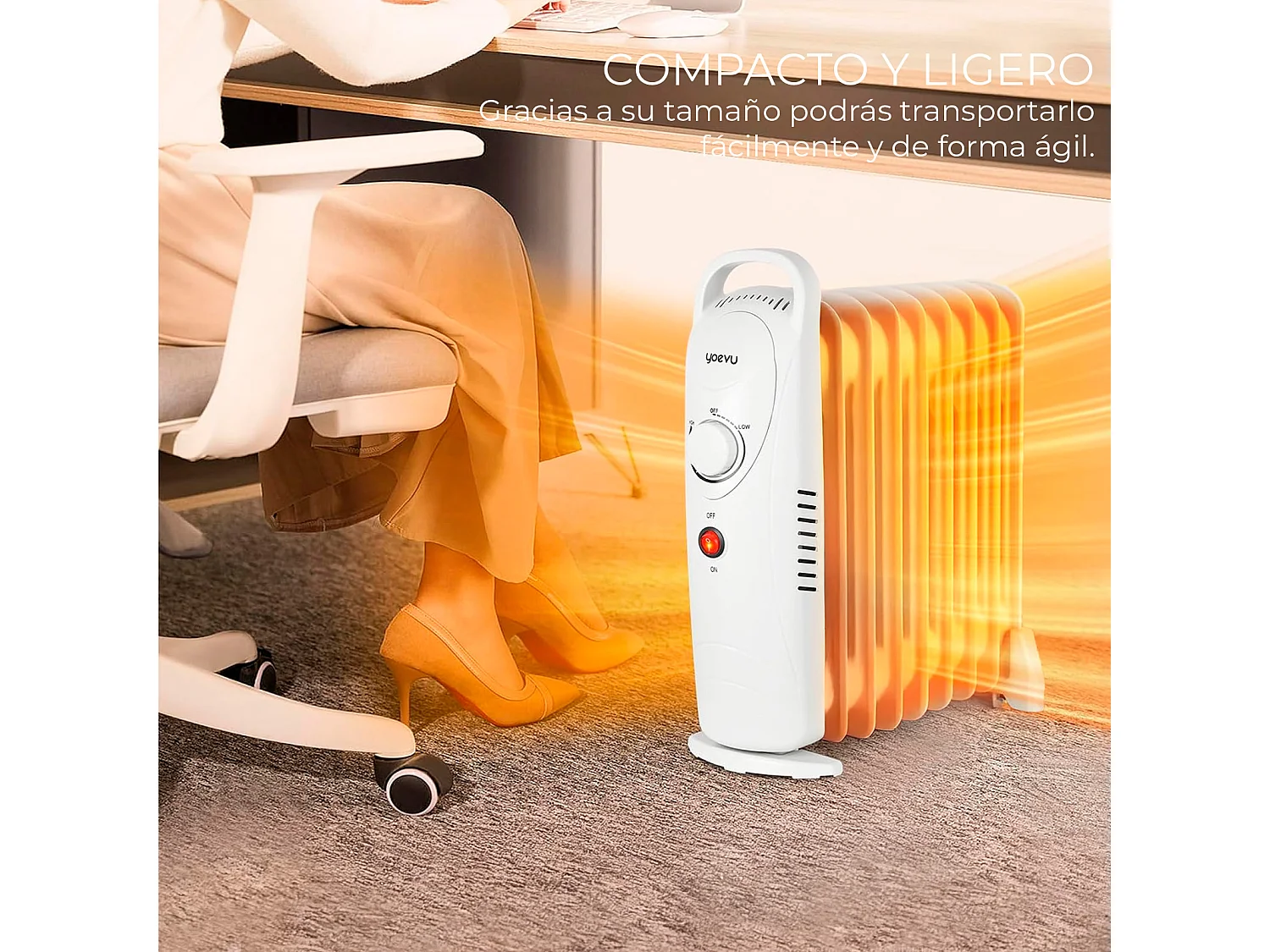 Radiador de aceite – 1000W, 9 elementos, blanco, compacto y portátil – Yoevu