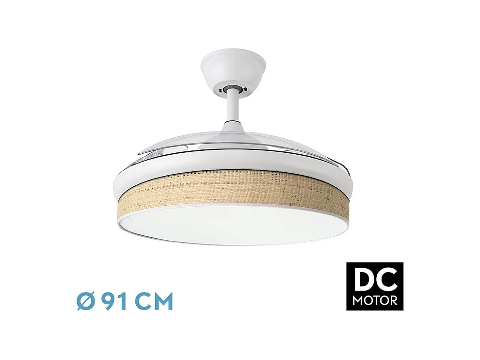 Ventilador DC Moda blanco/cañizo claro LED 91 cm con mando y memoria