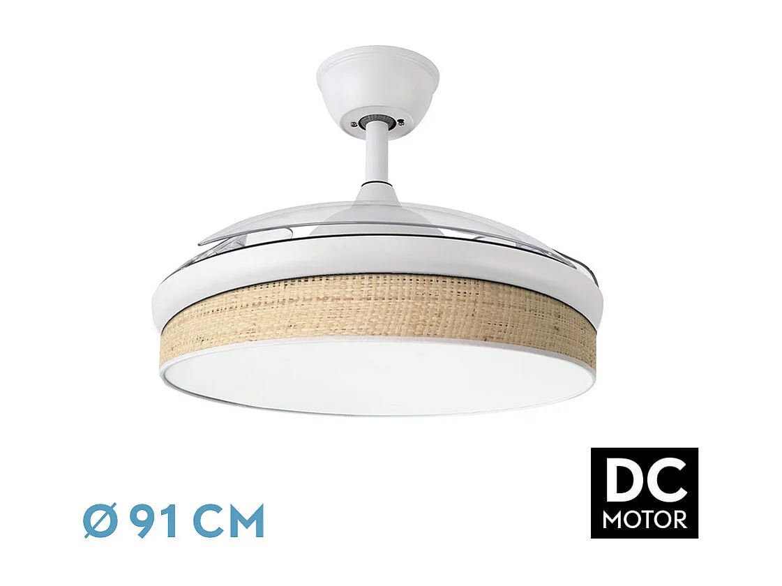 Ventilador DC Moda blanco/cañizo claro LED 91 cm con mando y memoria