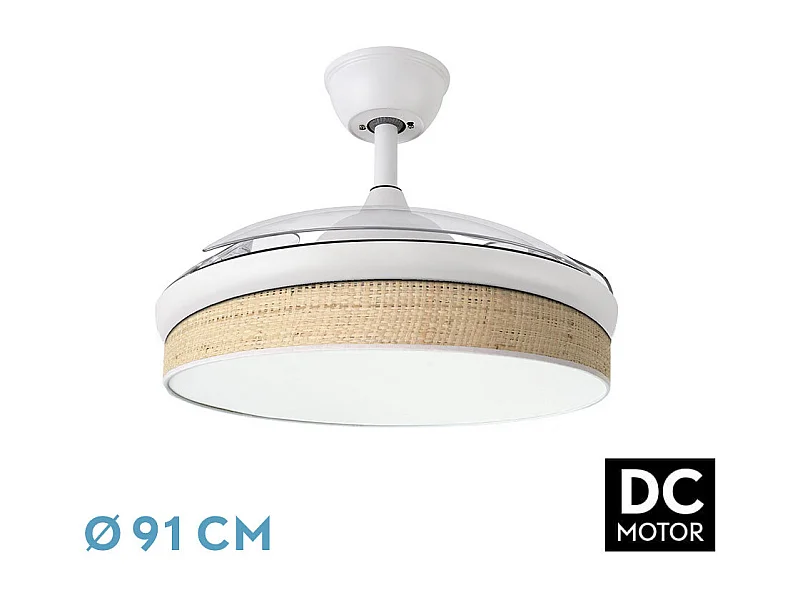 Ventilador DC Moda blanco/cañizo claro LED 91 cm con mando y memoria