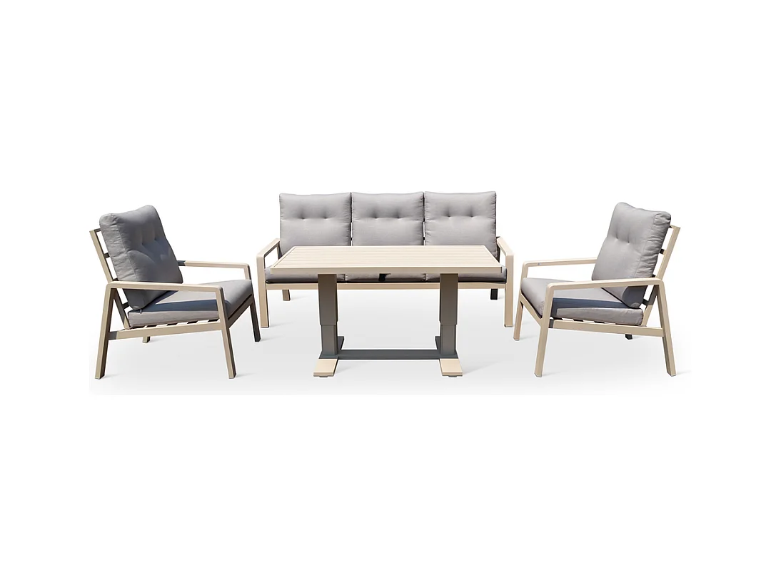 Set de muebles de jardín – 5 plazas, aluminio, mesa elevable y sillón reclinable – Yoevu
