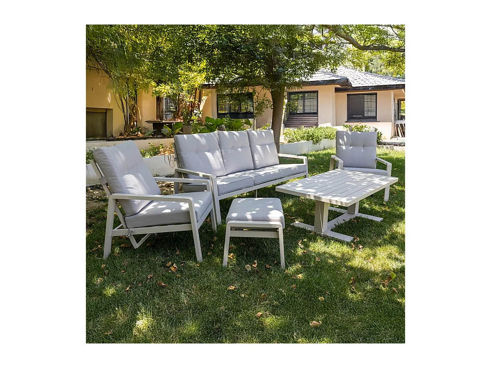 Set de muebles de jardín – 5 plazas, aluminio, mesa elevable y sillón reclinable – Yoevu