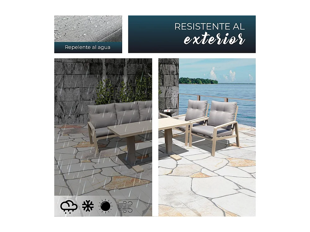 Set de muebles de jardín – 5 plazas, aluminio, mesa elevable y sillón reclinable – Yoevu