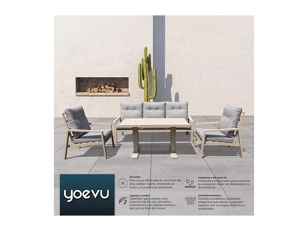 Set de muebles de jardín – 5 plazas, aluminio, mesa elevable y sillón reclinable – Yoevu
