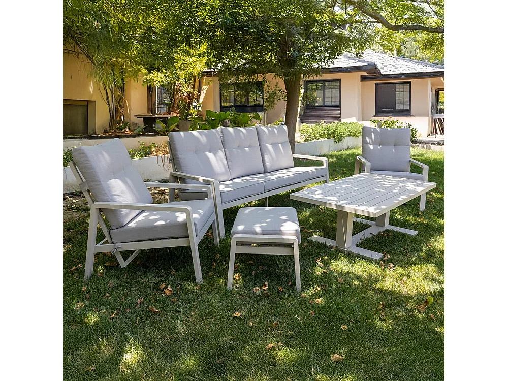 Set de muebles de jardín – 5 plazas, aluminio, mesa elevable y sillón reclinable – Yoevu