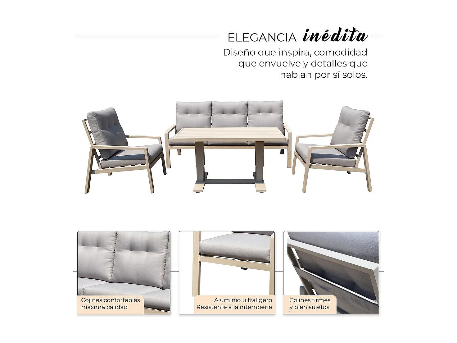 Set de muebles de jardín – 5 plazas, aluminio, mesa elevable y sillón reclinable – Yoevu