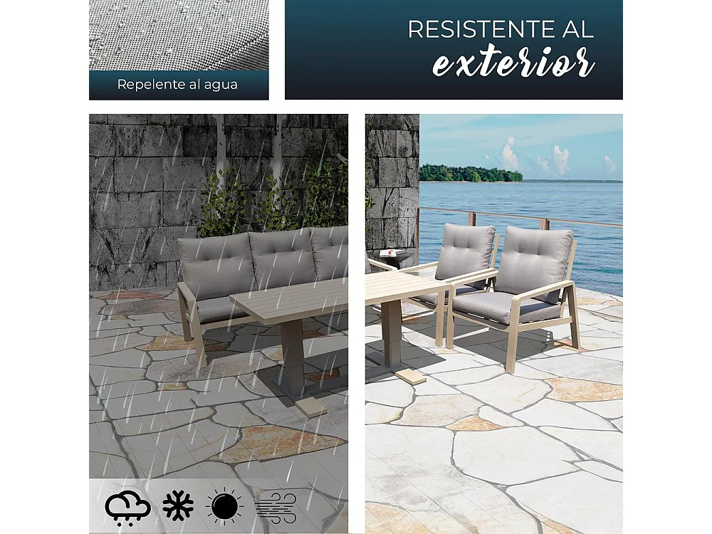 Set de muebles de jardín – 5 plazas, aluminio, mesa elevable y sillón reclinable – Yoevu