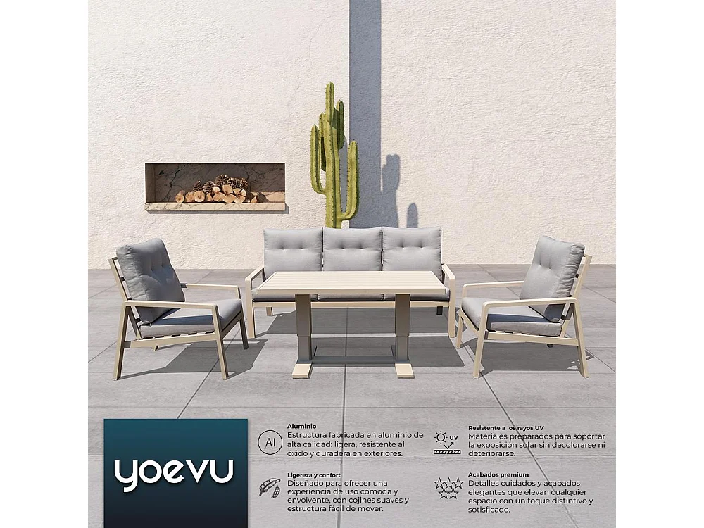 Set de muebles de jardín – 5 plazas, aluminio, mesa elevable y sillón reclinable – Yoevu