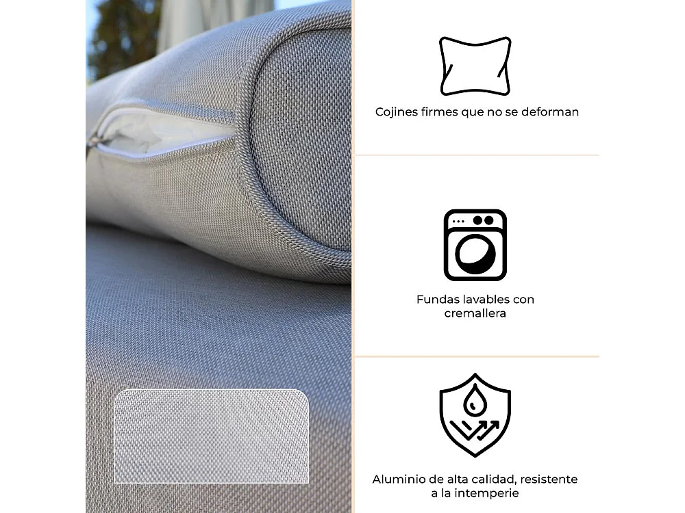 Set de muebles de jardín – 5 plazas, aluminio, mesa elevable y sillón reclinable – Yoevu