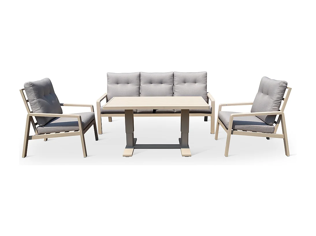 Set de muebles de jardín – 5 plazas, aluminio, mesa elevable y sillón reclinable – Yoevu