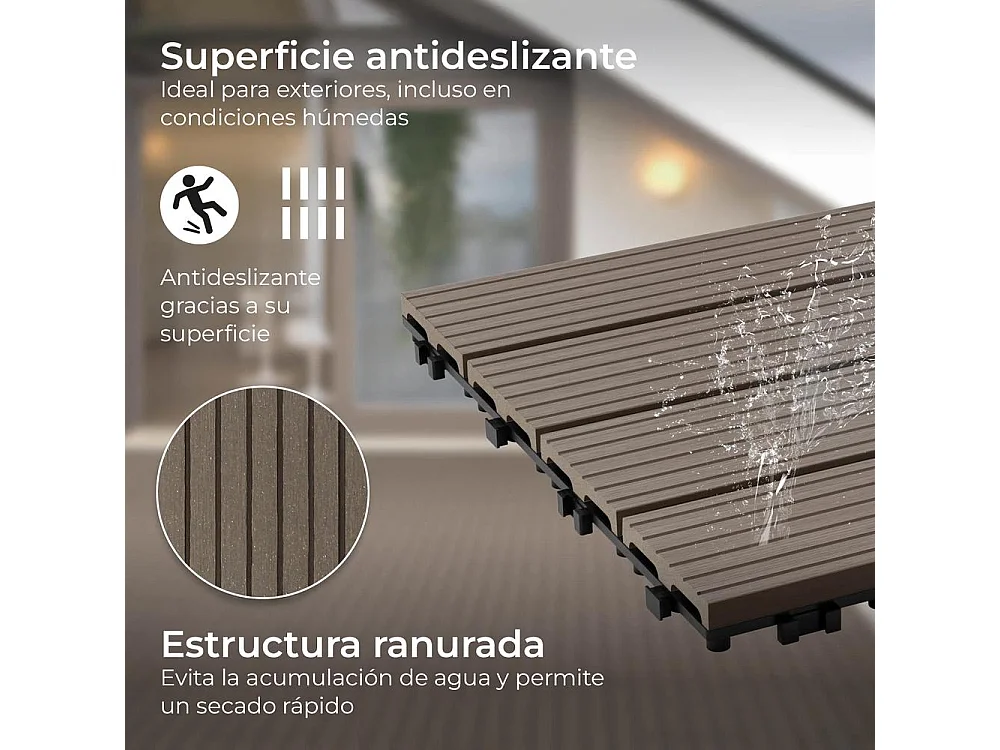 Baldosas de exterior – madera composite WPC, antideslizantes, set de 6 (1.08 m²) – Yoevu