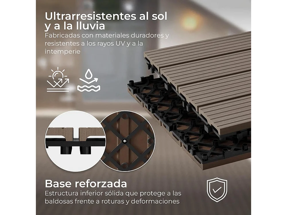 Baldosas de exterior – madera composite WPC, antideslizantes, set de 6 (1.08 m²) – Yoevu