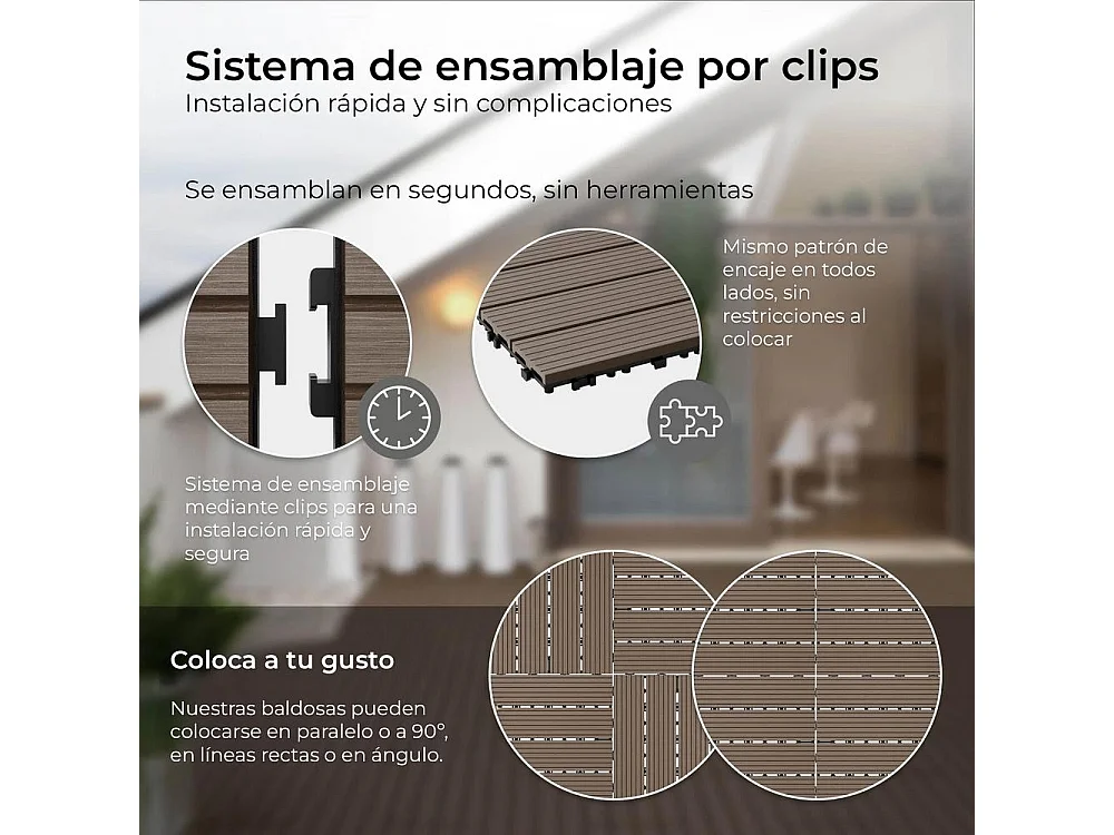 Baldosas de exterior – madera composite WPC, antideslizantes, set de 6 (1.08 m²) – Yoevu