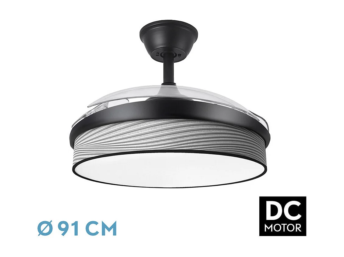 Ventilador DC Moda negro/surco gris LED 91 cm con mando y memoria