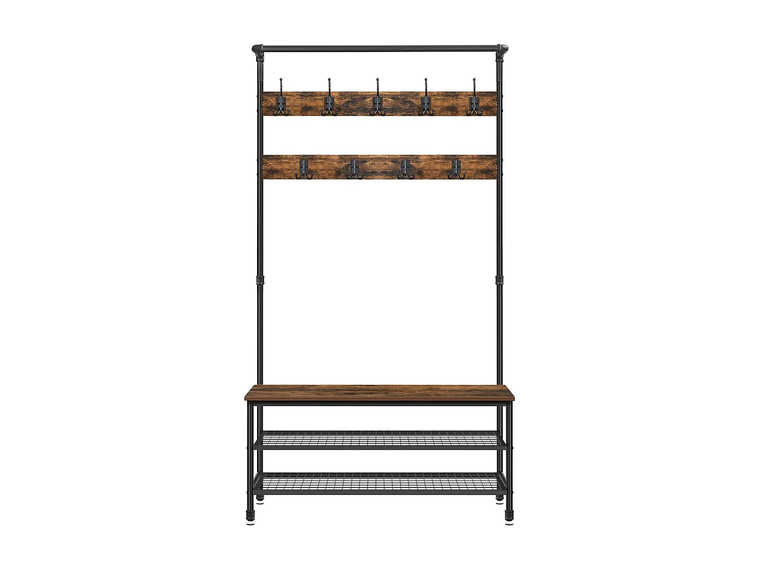 Wieszak na ubrania Valora z siedziskiem i 2 półkami na buty, rustykalny brąz