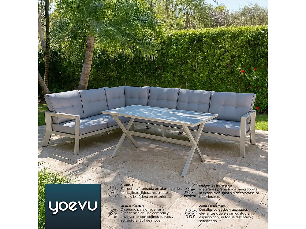 Conjunto de jardín – 7 plazas, aluminio resistente al óxido, sofá esquinero modular – Yoevu