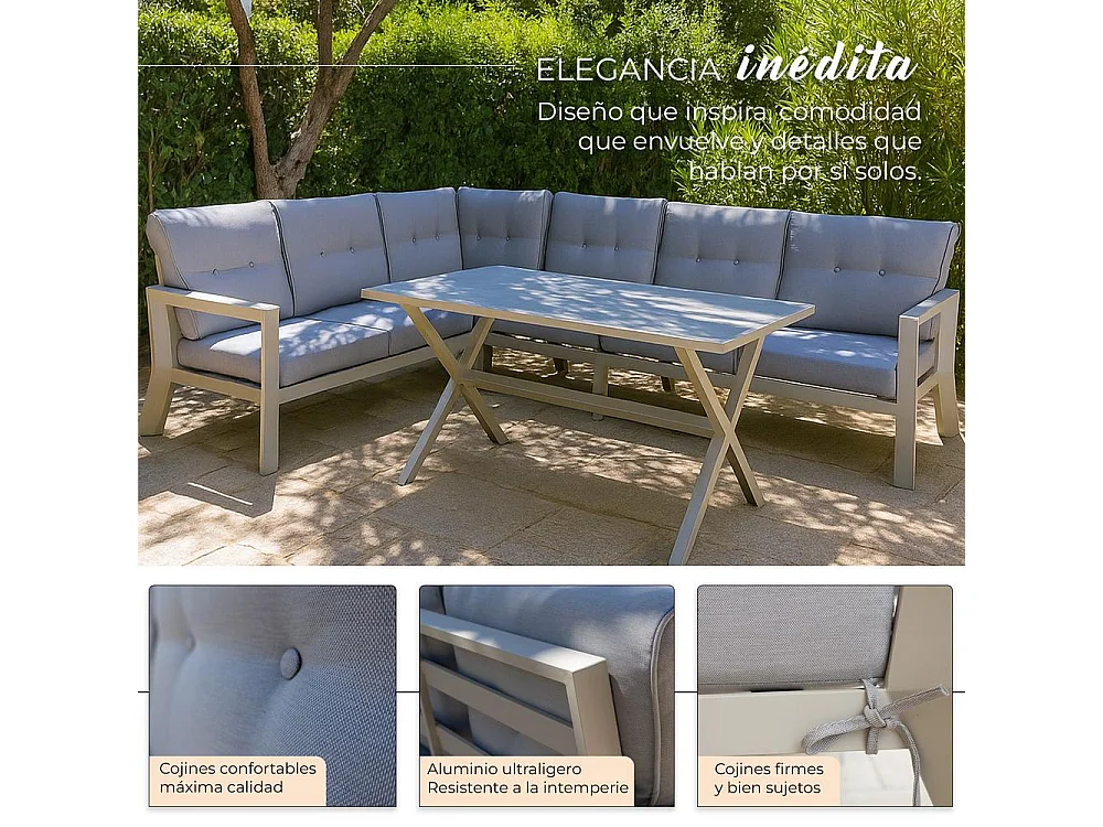 Conjunto de jardín – 7 plazas, aluminio resistente al óxido, sofá esquinero modular – Yoevu