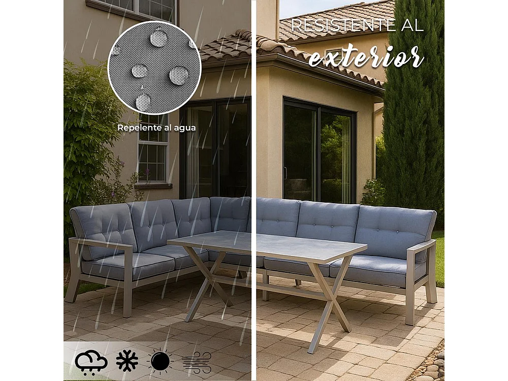 Conjunto de jardín – 7 plazas, aluminio resistente al óxido, sofá esquinero modular – Yoevu