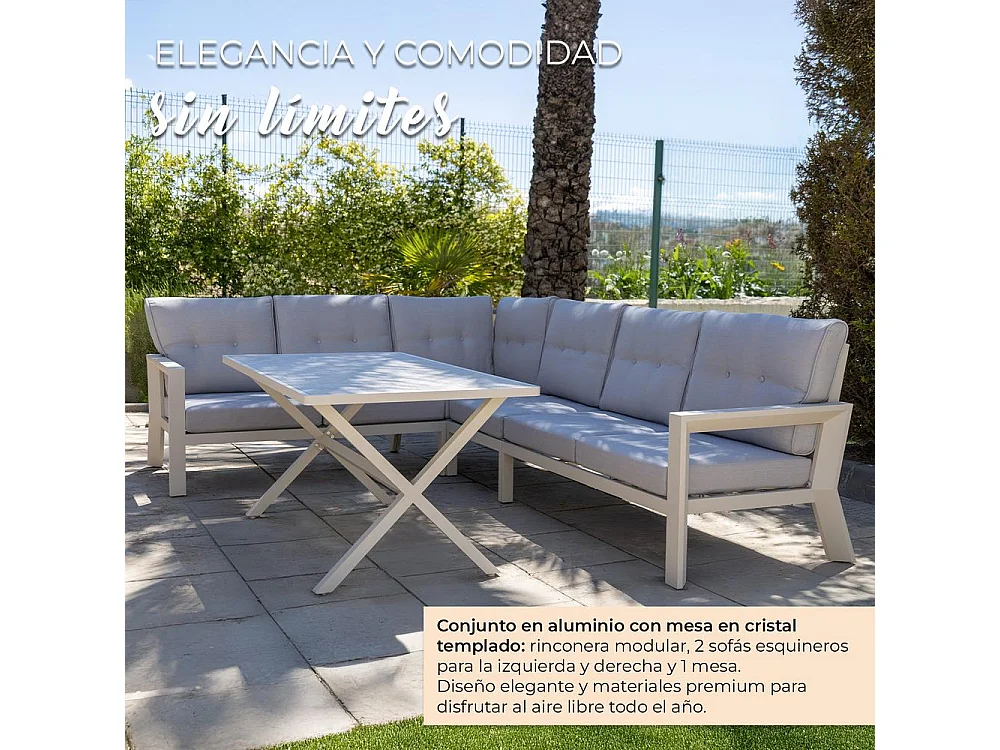 Conjunto de jardín – 7 plazas, aluminio resistente al óxido, sofá esquinero modular – Yoevu