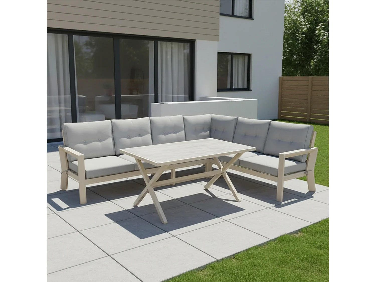 Conjunto de jardín – 7 plazas, aluminio resistente al óxido, sofá esquinero modular – Yoevu