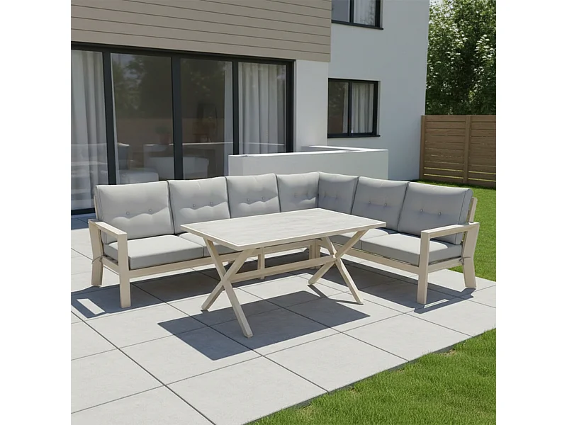 Conjunto de jardín – 7 plazas, aluminio resistente al óxido, sofá esquinero modular – Yoevu