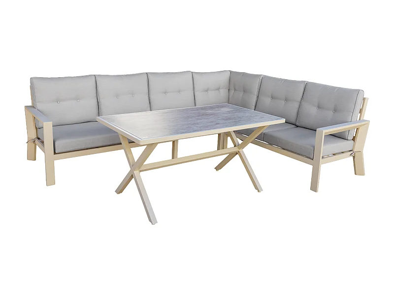 Conjunto de jardín – 7 plazas, aluminio resistente al óxido, sofá esquinero modular – Yoevu