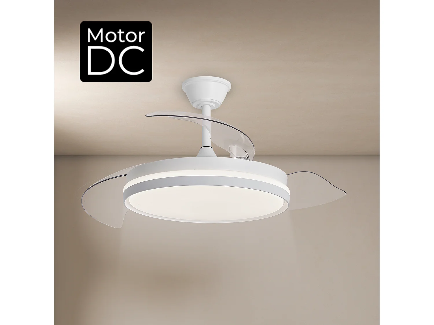 Ventilador de techo – motor DC, LED regulable, aspas retráctiles, 6 velocidades – Espartan One