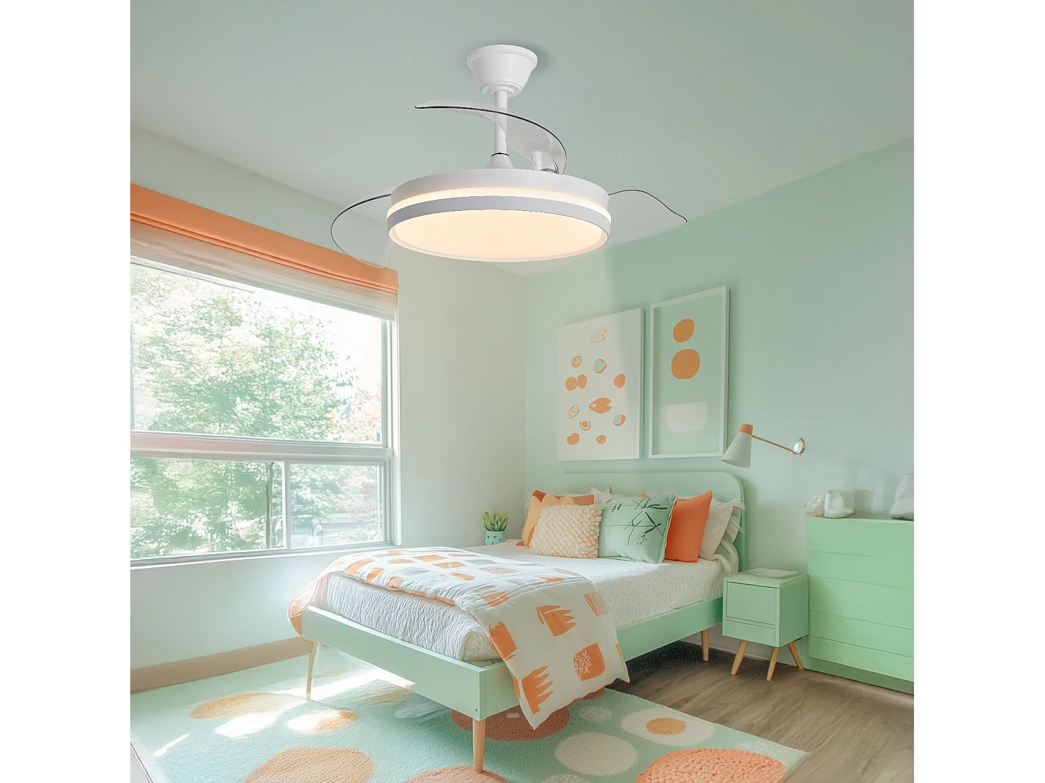 Ventilador de techo – motor DC, LED regulable, aspas retráctiles, 6 velocidades – Espartan One