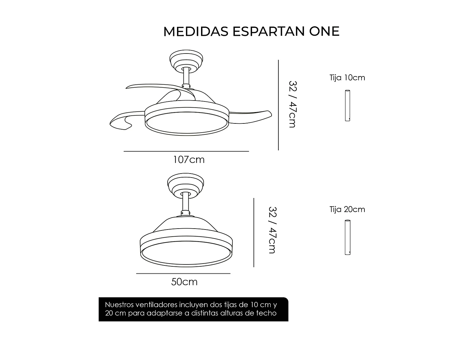 Ventilador de techo – motor DC, LED regulable, aspas retráctiles, 6 velocidades – Espartan One