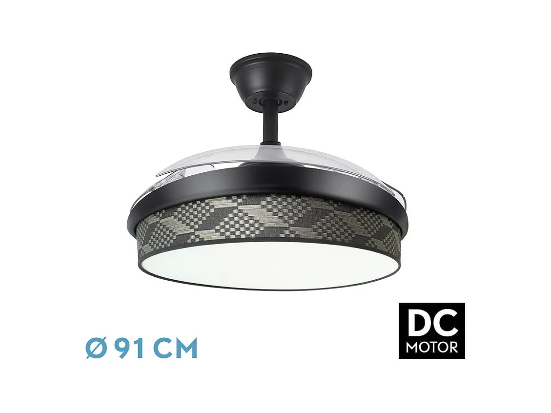 Ventilador DC Moda negro/tetris gris LED 91 cm con mando