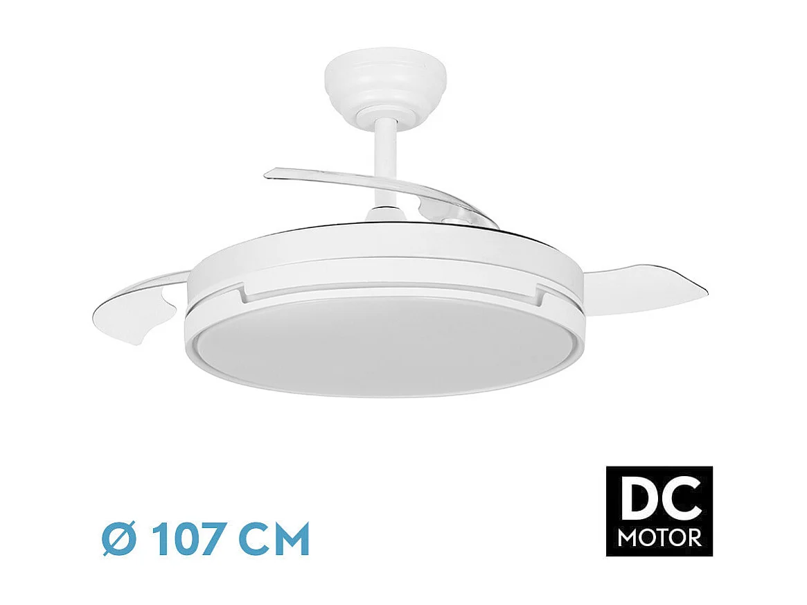 Ventilador Papiro blanco LED 59W con aspas desplegables y mando