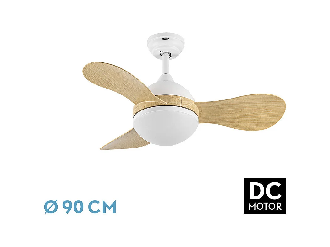 Ventilador DC Solido blanco/haya LED 24W con 3 aspas y mando